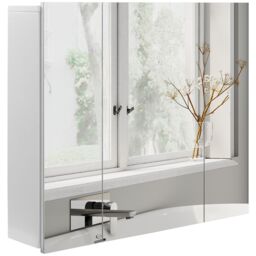 Kleankin Bathroom Mirror Cabinet Wall Mount Storage organiser w/ Door, White - thumbnail 2