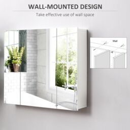 Kleankin Bathroom Mirror Cabinet Wall Mount Storage organiser w/ Door, White - thumbnail 4