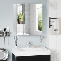 Kleankin Bathroom Mirror Cabinet Wall Mount Storage organiser w/ Door, White