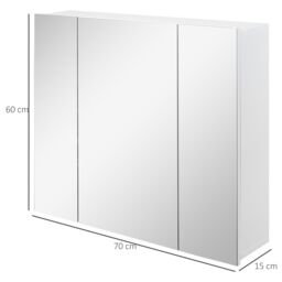 Kleankin Bathroom Mirror Cabinet Wall Mount Storage organiser w/ Door, White - thumbnail 3