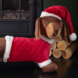 Samuel Alexander 55cm Red & White Plush Donovan Dachshund Christmas Decoration - thumbnail 3