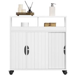 EONLION White Storage Cabinet, 4-Wheel Sliding Door Compact Unit - thumbnail 1