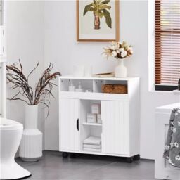 EONLION White Storage Cabinet, 4-Wheel Sliding Door Compact Unit - thumbnail 3