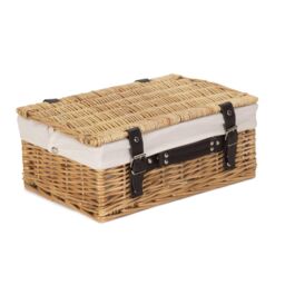Red Hamper Wicker 36cm Picnic Basket with Cotton Lining in White - thumbnail 2