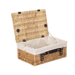 Red Hamper Wicker 36cm Picnic Basket with Cotton Lining in White - thumbnail 1