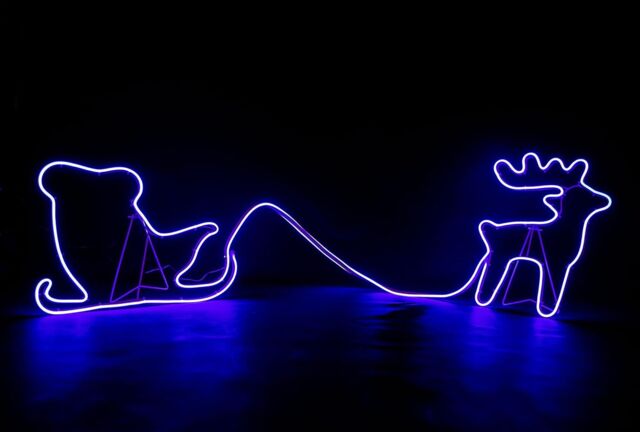 Shatchi Reindeer with Sleigh Neon Effect Rope Light Silhouette Double Side 90 Blue LEDs - image 1