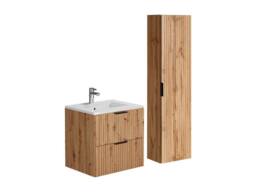 Vente-unique Fluted Bathroom Unit With Inset Basin & Tall Unit - Light Natural in Light Oak - thumbnail 2