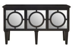 Orsina Black Finish Sideboard, Black Wooden Cabinet Featuring Circular Lattice‑Overlay Convex Mirrors - thumbnail 6