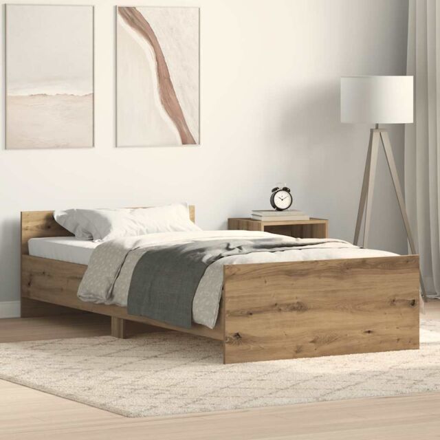 Berkfield Home Bed Frame without Mattress Artisan Oak 75x190 cm Engineered Wood in Brown - image 1