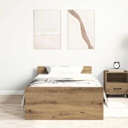 Berkfield Home Bed Frame without Mattress Artisan Oak 75x190 cm Engineered Wood in Brown - thumbnail 3