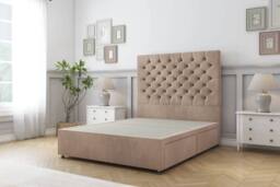 "Sloomy Mayfair Naples Divan Bed Base 2 Drawers Same Side - 54"" Headboard in Light Brown - Size: Double" - thumbnail 1