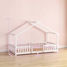 AIYAPLAY Wooden Kids Single House Bed Frame with Dual Guardrails in White - thumbnail 3