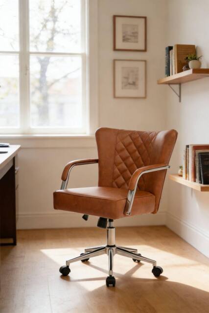 Living and Home PU Leather Height-Adjustable Swivel Office Chair in Brown - image 1