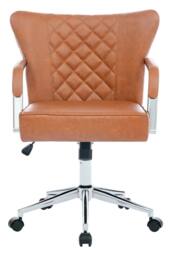 Living and Home PU Leather Height-Adjustable Swivel Office Chair in Brown - thumbnail 3