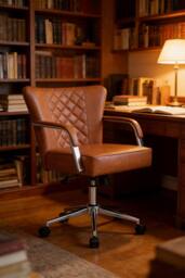 Living and Home PU Leather Height-Adjustable Swivel Office Chair in Brown - thumbnail 2
