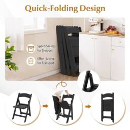 Gymax 4 Pack Resin Folding Chairs Portable Patio Chairs With Padded Seat in Black - thumbnail 4