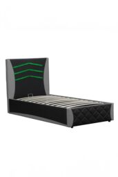 SlumberWorx Galaxy Ottoman Storage LED Headboard Gaming Single Black Bed Frame in Grey - thumbnail 4
