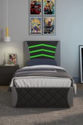 SlumberWorx Galaxy Ottoman Storage LED Headboard Gaming Single Black Bed Frame in Grey - thumbnail 2