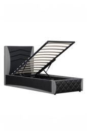 SlumberWorx Galaxy Ottoman Storage LED Headboard Gaming Single Black Bed Frame in Grey - thumbnail 6