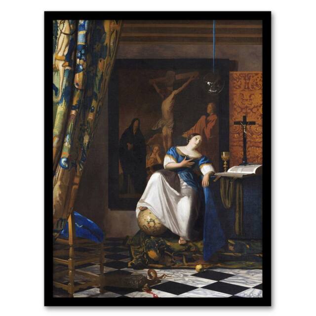 Artery8 Allegory of the Catholic Faith Vermeer Vintage Framed Wall Art Print - Size: A4 - image 1