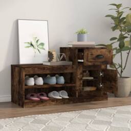 Berkfield Home Shoe Cabinet Smoked Oak 100x42x60 cm Engineered Wood in Brown - Size: 100 x 42 x 60 cm - thumbnail 3