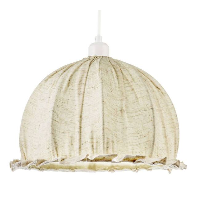 Happy Homewares Linen Fabric Covered Ruffled Dome Shaped Ceiling Pendant Light Shade in Cream - image 1