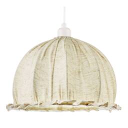 Happy Homewares Linen Fabric Covered Ruffled Dome Shaped Ceiling Pendant Light Shade in Cream