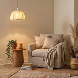 Happy Homewares Linen Fabric Covered Ruffled Dome Shaped Ceiling Pendant Light Shade in Cream - thumbnail 6