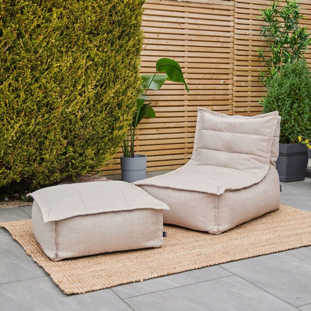 icon Dolce Indoor Outdoor Bean Bag Lounger & Footstool Grey Patio Chairs in Beige - image 1