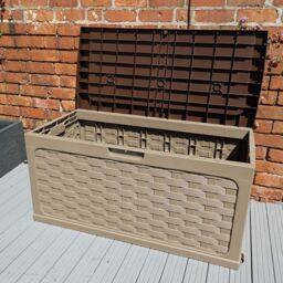 Samuel Alexander 335 Litre Rattan Style Garden Cushion Storage Box with Sit on Lid - Dark Brown - thumbnail 2