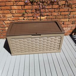 Samuel Alexander 335 Litre Rattan Style Garden Cushion Storage Box with Sit on Lid - Dark Brown - thumbnail 3