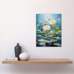 "Artery8 Wall Art Print Dreamy Lotus Pond Blooming Water Lily Flowers Poster Picture in Blue - Size: W18"" x H24""" - thumbnail 4
