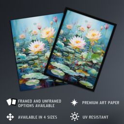 "Artery8 Wall Art Print Dreamy Lotus Pond Blooming Water Lily Flowers Poster Picture in Blue - Size: W18"" x H24""" - thumbnail 2