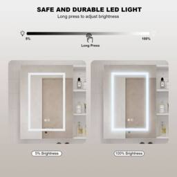 KEEPREAPER 70x70cm 3-Color LED Mirrored Bathroom Cabinet Demister Storage in White - Size: 70x70 cm - thumbnail 5