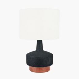 Ruma Set of 2 Elio Black & Wood Effect Textured Ceramic Table Lamp - thumbnail 4