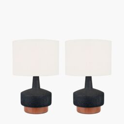 Ruma Set of 2 Elio Black & Wood Effect Textured Ceramic Table Lamp - thumbnail 3