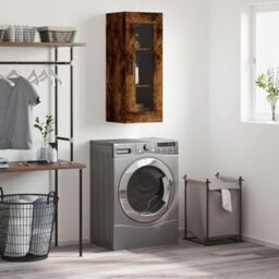 Berkfield Home Wall Mounted Cabinet Smoked Oak 34.5x34x90 cm in Brown - thumbnail 1