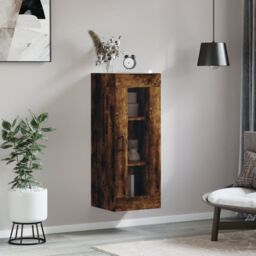 Berkfield Home Wall Mounted Cabinet Smoked Oak 34.5x34x90 cm in Brown - thumbnail 3