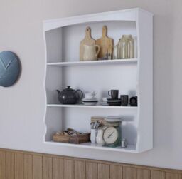 Home Source Painted Wall Mounted Shelves 3 Book Shelves Ideal for Kitchen Bathroom in White - thumbnail 1