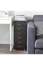 Living and Home 6 Drawers Vertical File Cabinet with Wheels Living Room Storage Cabinet Bedroom Black Bedside Table - thumbnail 2