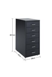 Living and Home 6 Drawers Vertical File Cabinet with Wheels Living Room Storage Cabinet Bedroom Black Bedside Table - thumbnail 3