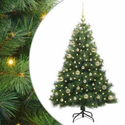 Berkfield Home Artificial Christmas Tree with 150 LEDs Green 150 cm PE & PVC - thumbnail 2