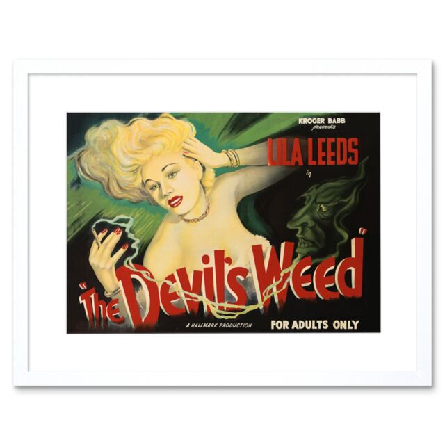 "Artery8 Wall Art Print The Devils Weed Reefer Poster Art Black Framed 9x7 inch in White - Size: W7"" x H9""" - image 1