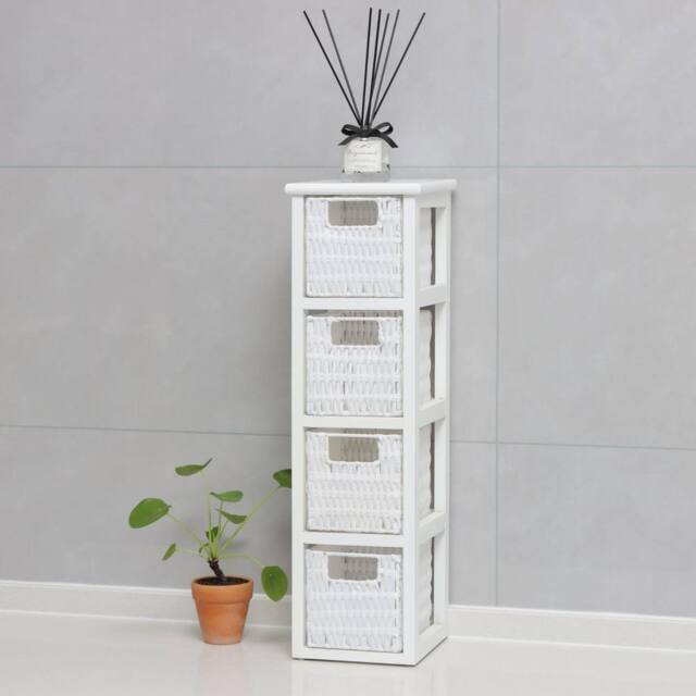 Home Source White Chest 4 Rattan Storage Drawers Home Organiser Fully Assembled - image 1