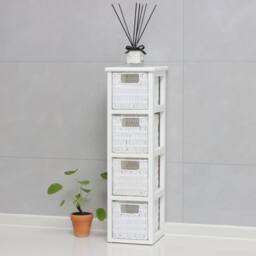 Home Source White Chest 4 Rattan Storage Drawers Home Organiser Fully Assembled - thumbnail 1