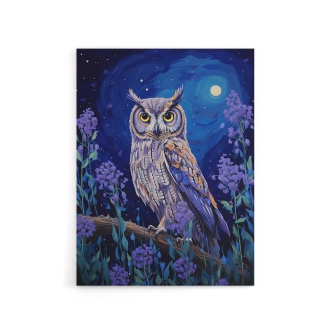 "Artery8 Great Horned Owl In Lavender Field Canvas Wall Art Print in Blue - Size: W18"" x H24""" - image 1