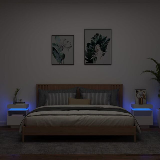 Berkfield Home Bedside Cabinets with LED Lights 2 pcs White 40x39x48.5 cm - image 1