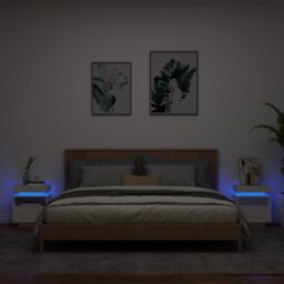 Berkfield Home Bedside Cabinets with LED Lights 2 pcs White 40x39x48.5 cm - thumbnail 1