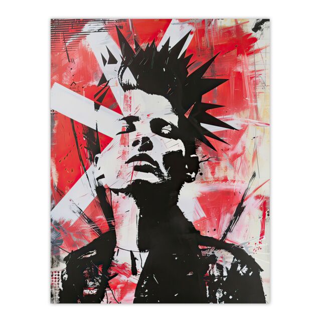 "Artery8 Red White Punk Portrait Street Art Mohawk Bold Wall Art Print - Size: W12"" x H16""" - image 1