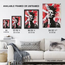 "Artery8 Red White Punk Portrait Street Art Mohawk Bold Wall Art Print - Size: W12"" x H16""" - thumbnail 3